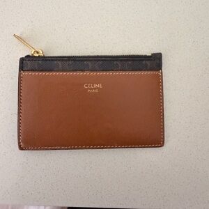 Celine ZIPPED CARD HOLDER IN TRIOMPHE CANVAS AND LAMBSKIN